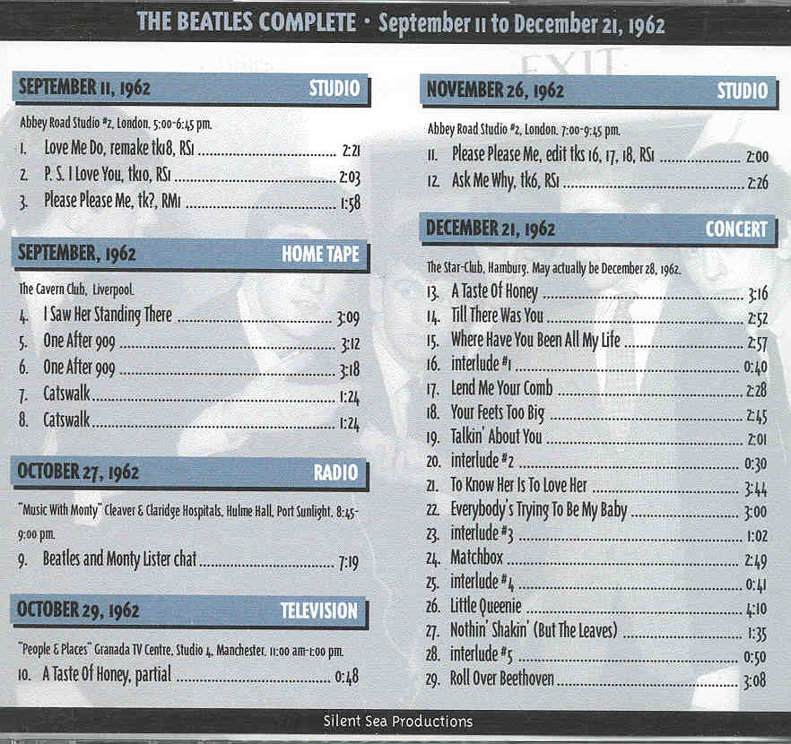 The Beatles - BEATLES Complete: September 11 to December 21, 1962 ( Silent Sea )