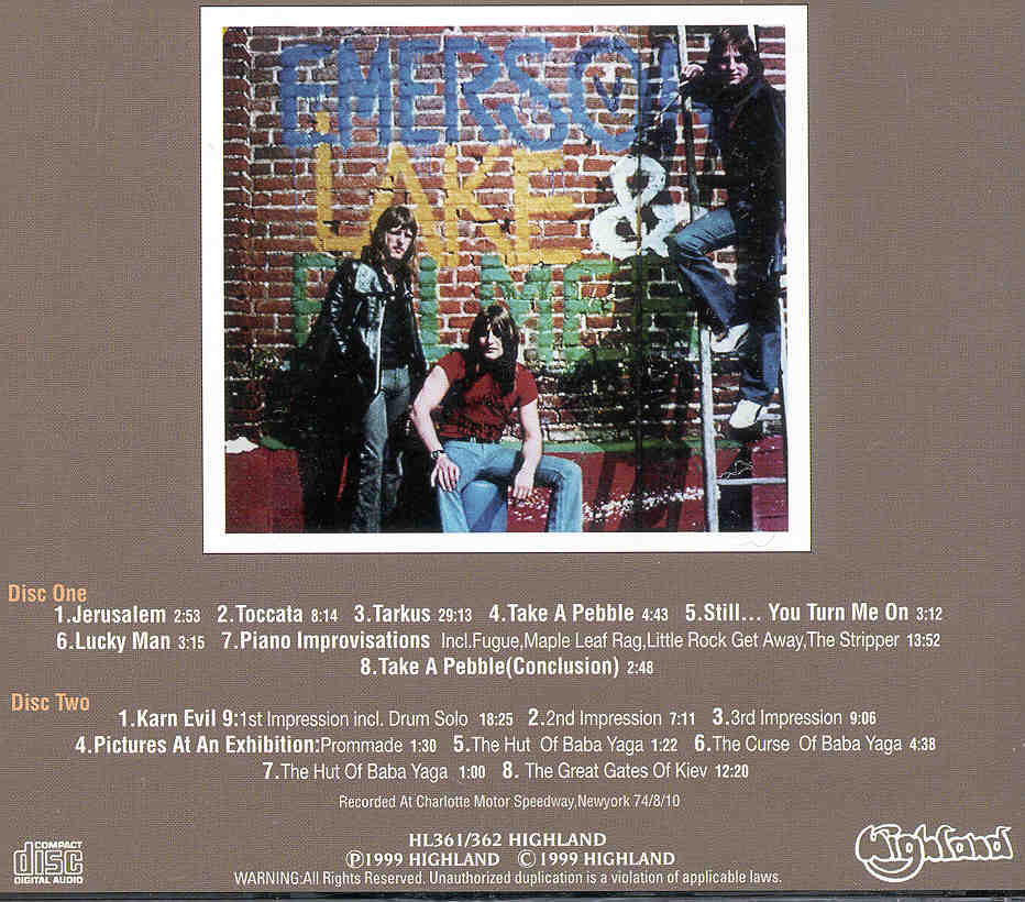 Emerson , Lake & Palmer - The Dust Of Time  ( Highland ) ( 2 CD set )( Charlotte Motor Speedway , New York , USA  , 1974 )