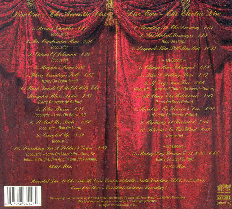 Bob Dylan - Things Have Changed ( 2 CD SET ) ( Ashville , North Carolina , O1-05-2001 )