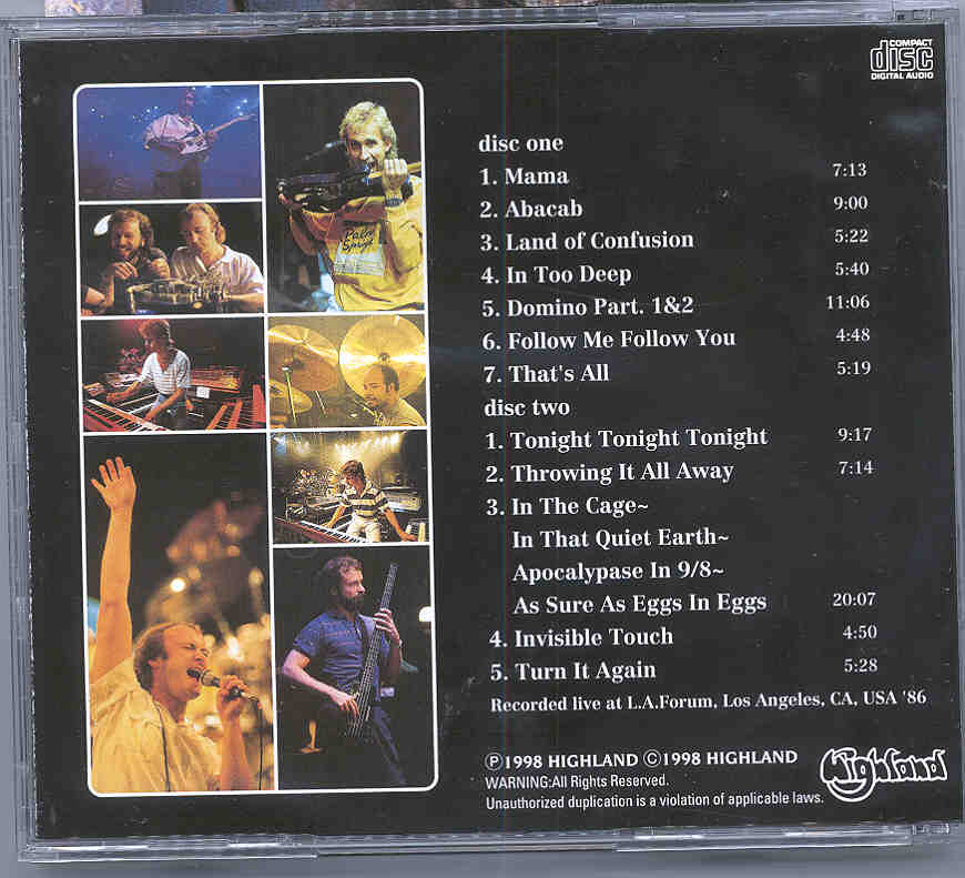 P. Gabriel / GENESIS / P. Collins - Touch To "Supper's Ready " ( Highland ) ( 2 CD SET ) ( L.A. , CA , USA , 1986 )
