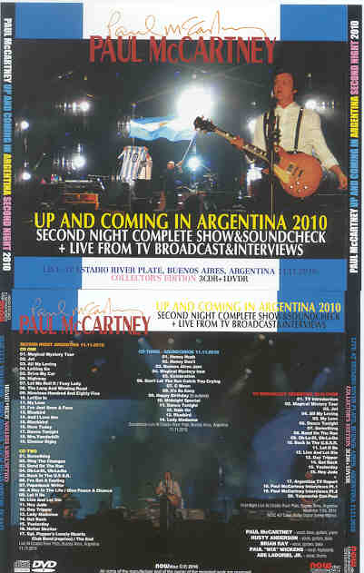 Paul McCartney - Up & Coming Tour 2010 Argentina Second Night ( 3 CD + 1 DVD set ) ( Nov 11th , 2010 )