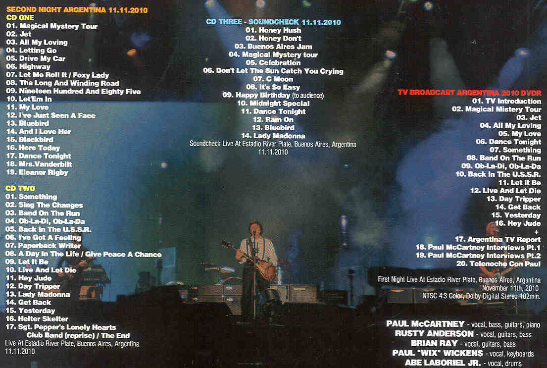 Paul McCartney - Up & Coming Tour 2010 Argentina Second Night ( 3 CD + 1 DVD set ) ( Nov 11th , 2010 )