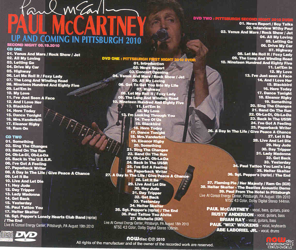 Paul McCartney - Up & Coming Tour 2010 Pittsburgh ( 2 CD + 2 DVD set ) ( August 19th , 2010 )