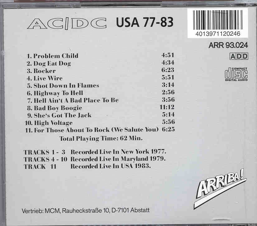 Ac-Dc - USA 1977-1983 Concert Series ( Arriba )( New York '77 - Maryland '79 + USA Tour '83 )