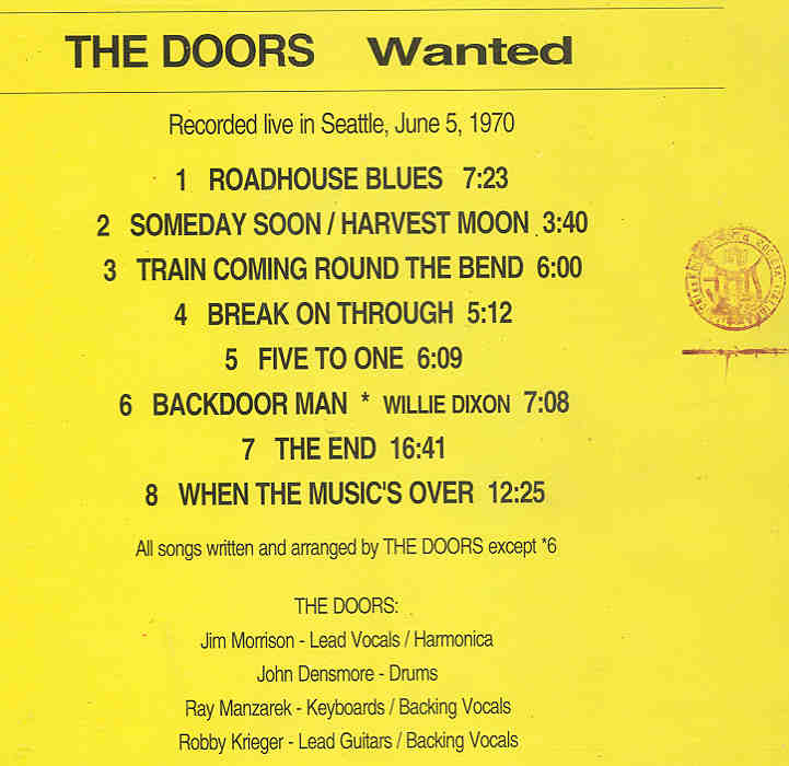 The Doors - Wanted ( Seattle , June 5th , 1970 )