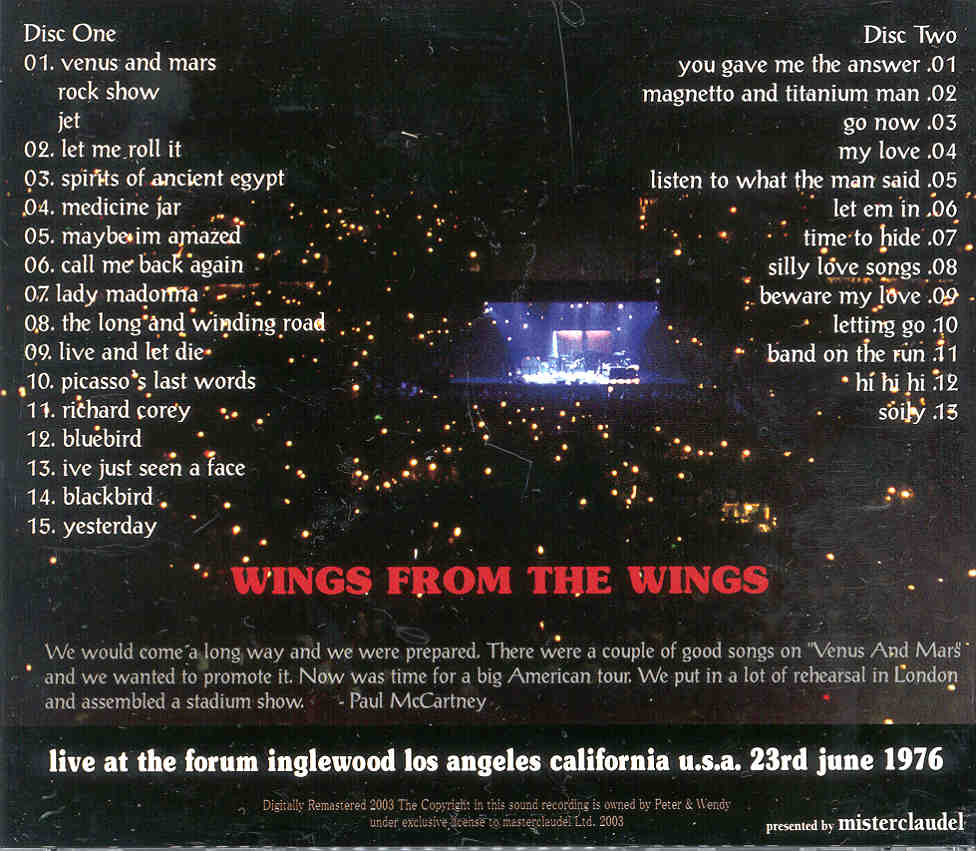 Paul McCartney - Wings From The Wings ( 2 CD set ) ( Inglewood , LA , California , USA , June 23rd , 1976 ) ( Misterclaudel )
