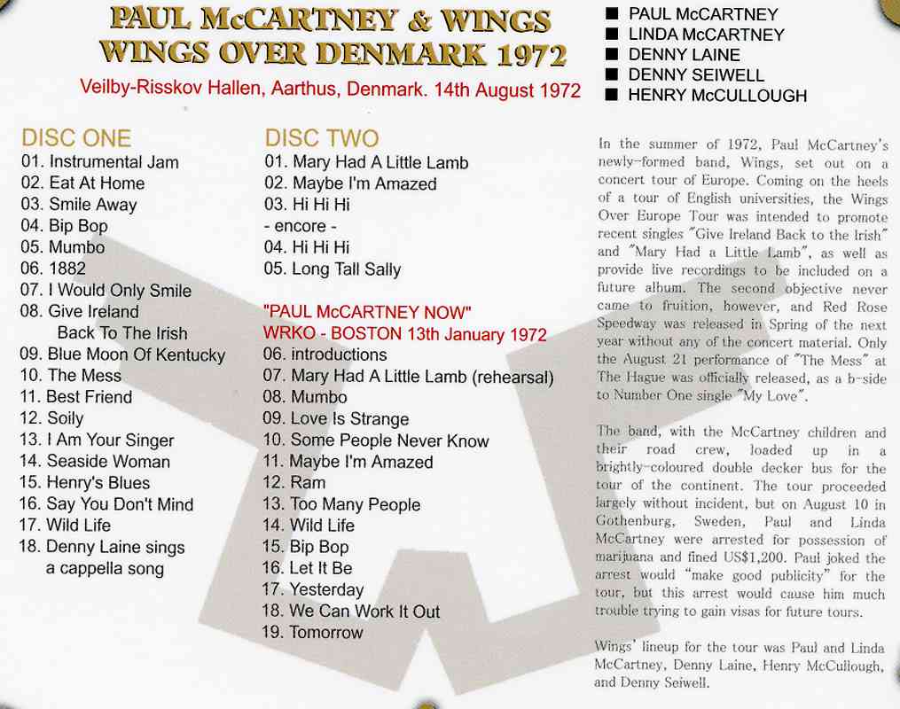 Paul McCartney - Wings Over Denmark 1972 ( 2 CD SET )( Misterclaudel ) ( Aarthus , Denmark , August 14th , 1972 )