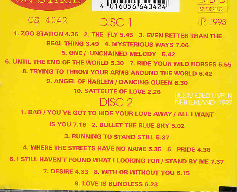 U2 - Zootour ( On Stage Recs. ) ( 2 CD!!!!! set ) ( Rotterdam , Holland , June 15th , 1992 )