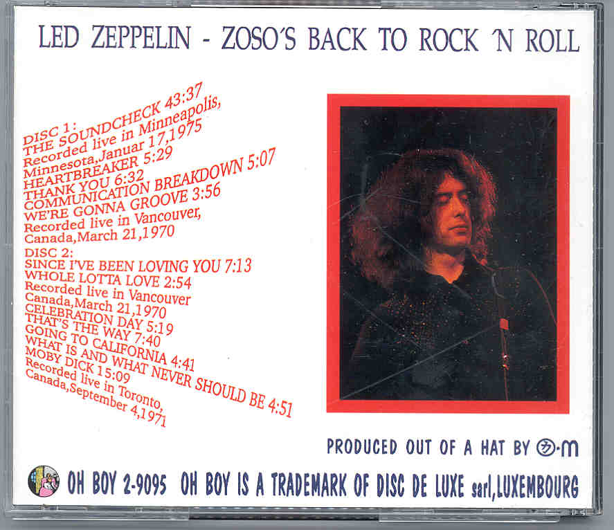Led Zeppelin - Zoso's Back To Rock 'N' Roll ( 2 CD set ) ( Oh Boy Recs. ) ( Vancouver '70 & Toronto /71 )