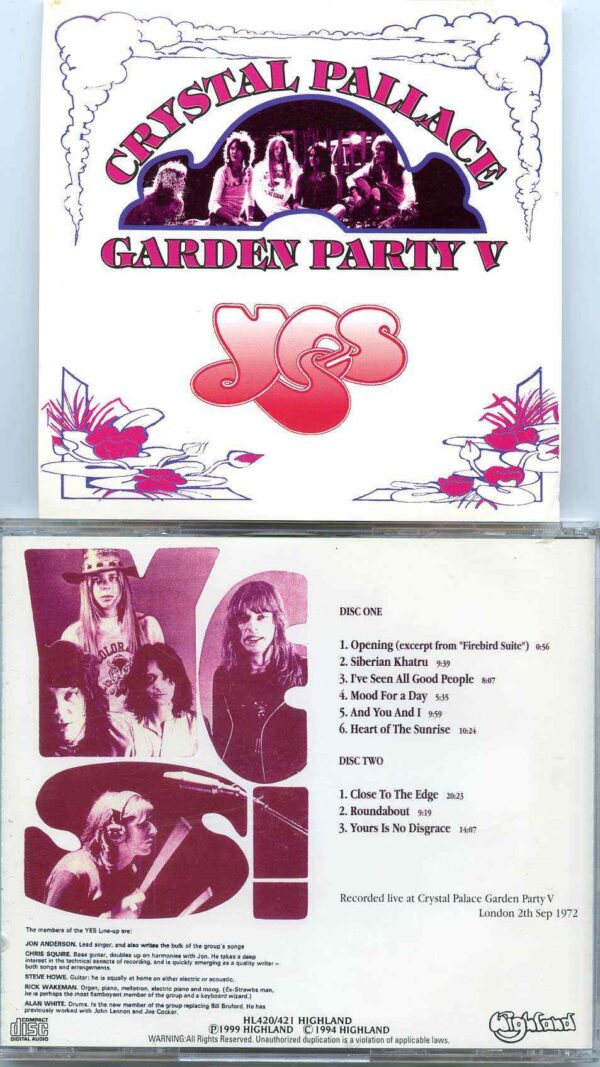 Yes- Crystal Palace Garden Party V ( Highland ) ( 2 CD SET ) ( Crystal Palace Garden Party V , London , UK , Sep 2nd 1972 )