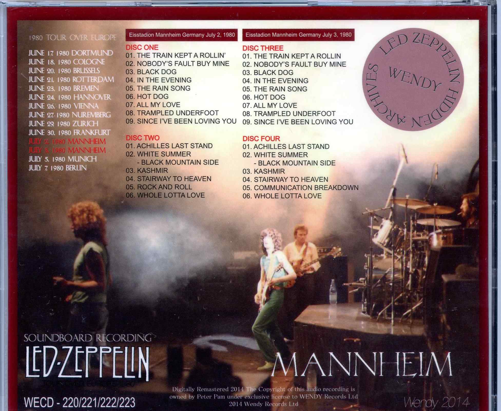 Zeppelin - Mannheim ( 3 cd set ) ( Wendy ) ( Eisstadion, Mannheim, Germany, July 2nd and 3rd 1980 )