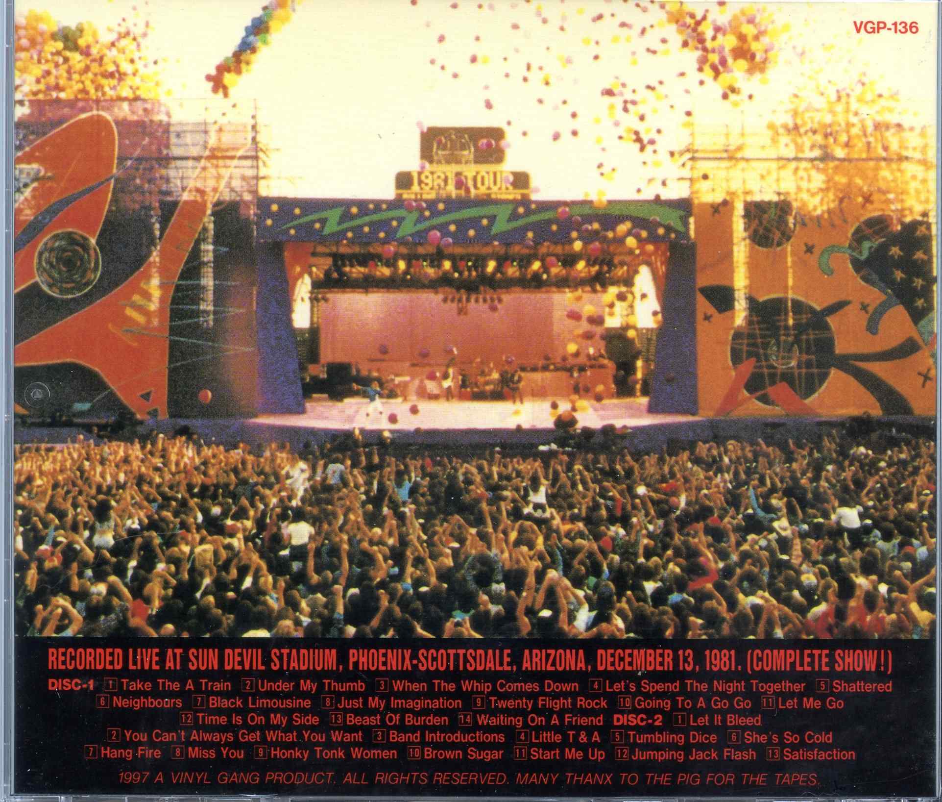 Rolling Stones - Satisfaction Guaranteed ( 2 cd set ) ( Vinyl Gang ) ( Sundevil Stadium, Phoenix, Arizona, Dec 13th, 1981 Complete Show)