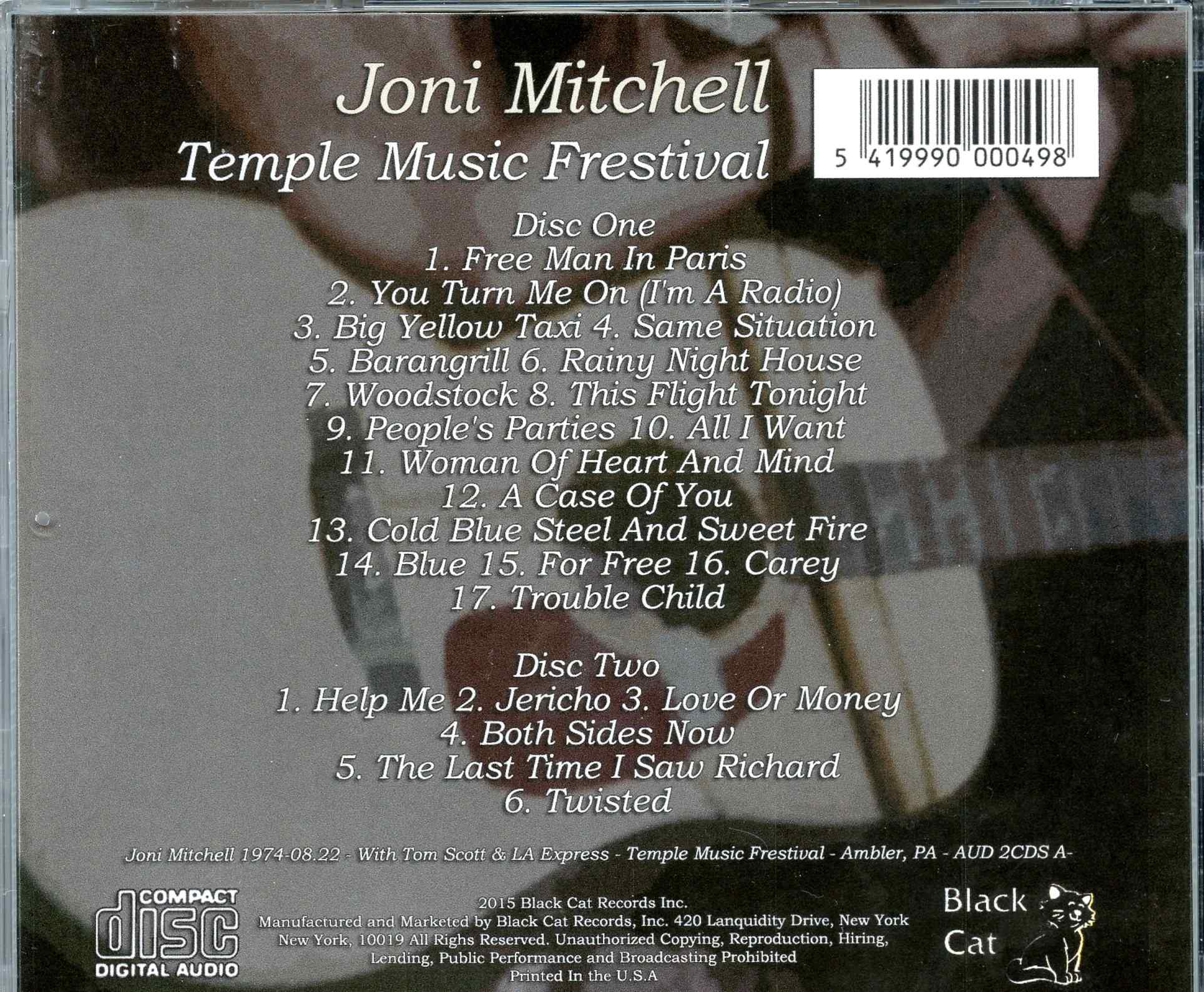 Joni Mitchell - Temple Music Festival ( 2 CD SET ) ( Ambler, Pennsylvania, USA, August 22nd, 1974 )