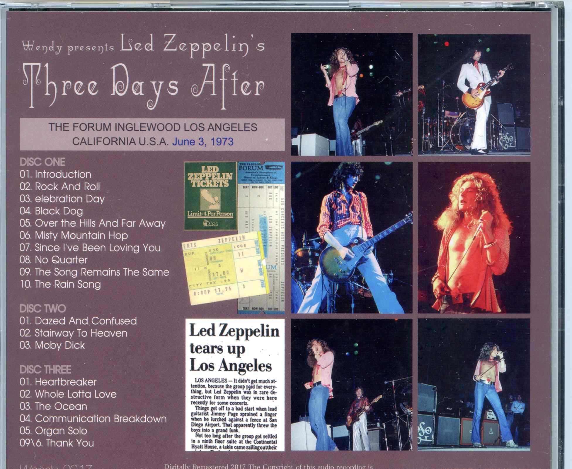 Zeppelin - Three Days After ( 3 CD SET ) ( Wendy ) ( The Forum Inglewood, Los Angeles, California, USA, June 3rd, 1973 )