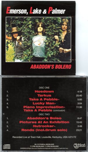 Emerson Lake and Palmer - Abbadon´s Bolero ( Highland ) ( 2 cd set ) ( Live at Town Hall, Louisville, Kentucky, USA, April 21st, 1972 )