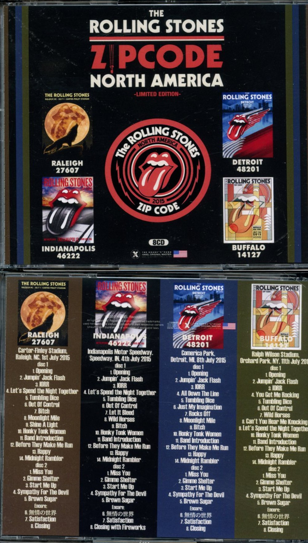 Rolling Stones - ZIP Code North America ( 8 CD SET ) ( Raleigh, Indianapolis, Detroit & New York, July 2015 )