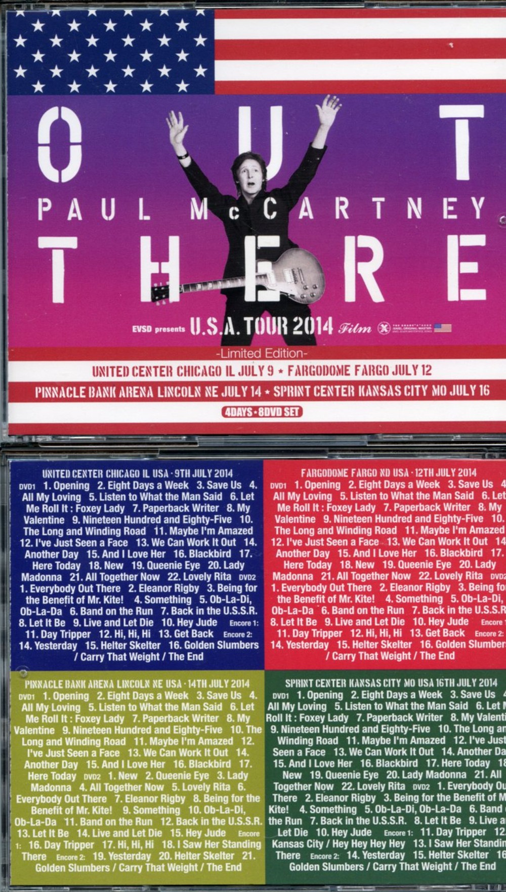 Paul McCartney - Out There USA Tour 2014 ( 8 DVD SET ) ( Chicago, Fargo, Lincoln & Kansas City,USA,  July 2014 )