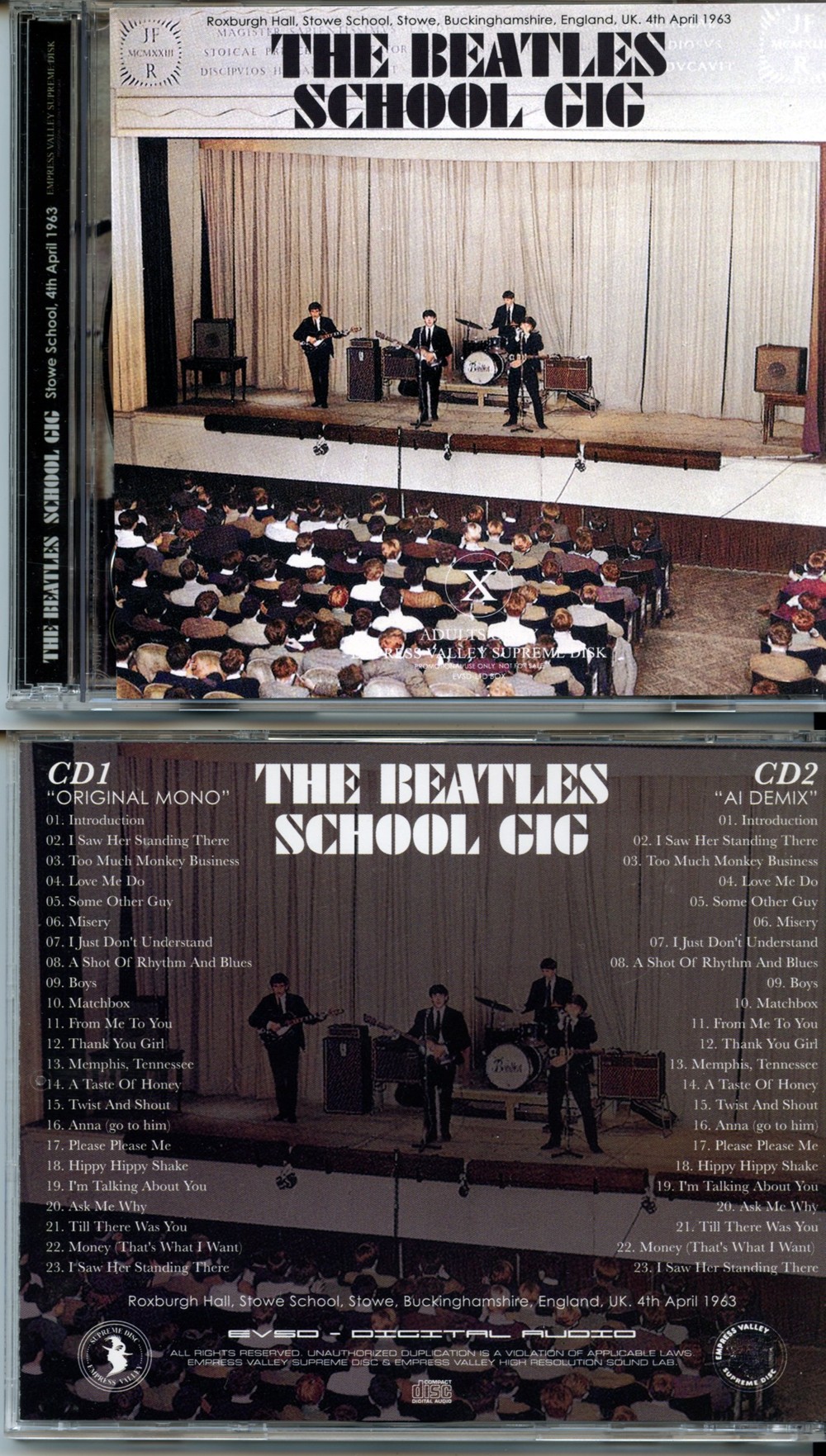 The Beatles - School Gig ( 2 CD SET ) ( Empress Valley ) ( Roxburgh Hall, Stowe School, Stowe, Buckinghamshire, England, April 4th, 1963 )