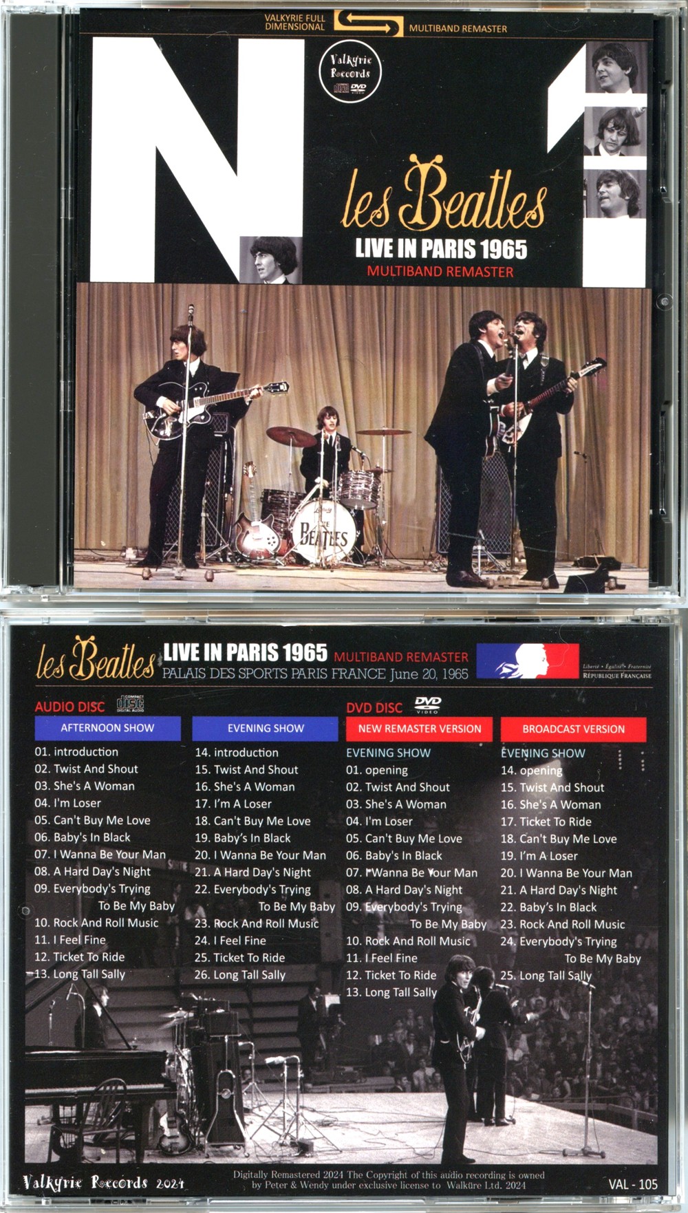 THE BEATLES - Live In Paris 1965 Multiband Master ( 1 CD 1 DVD SET ) ( 2024 Valkyrie ) ( Palais Des Sports, Paris, France, June 20th, 1965 )