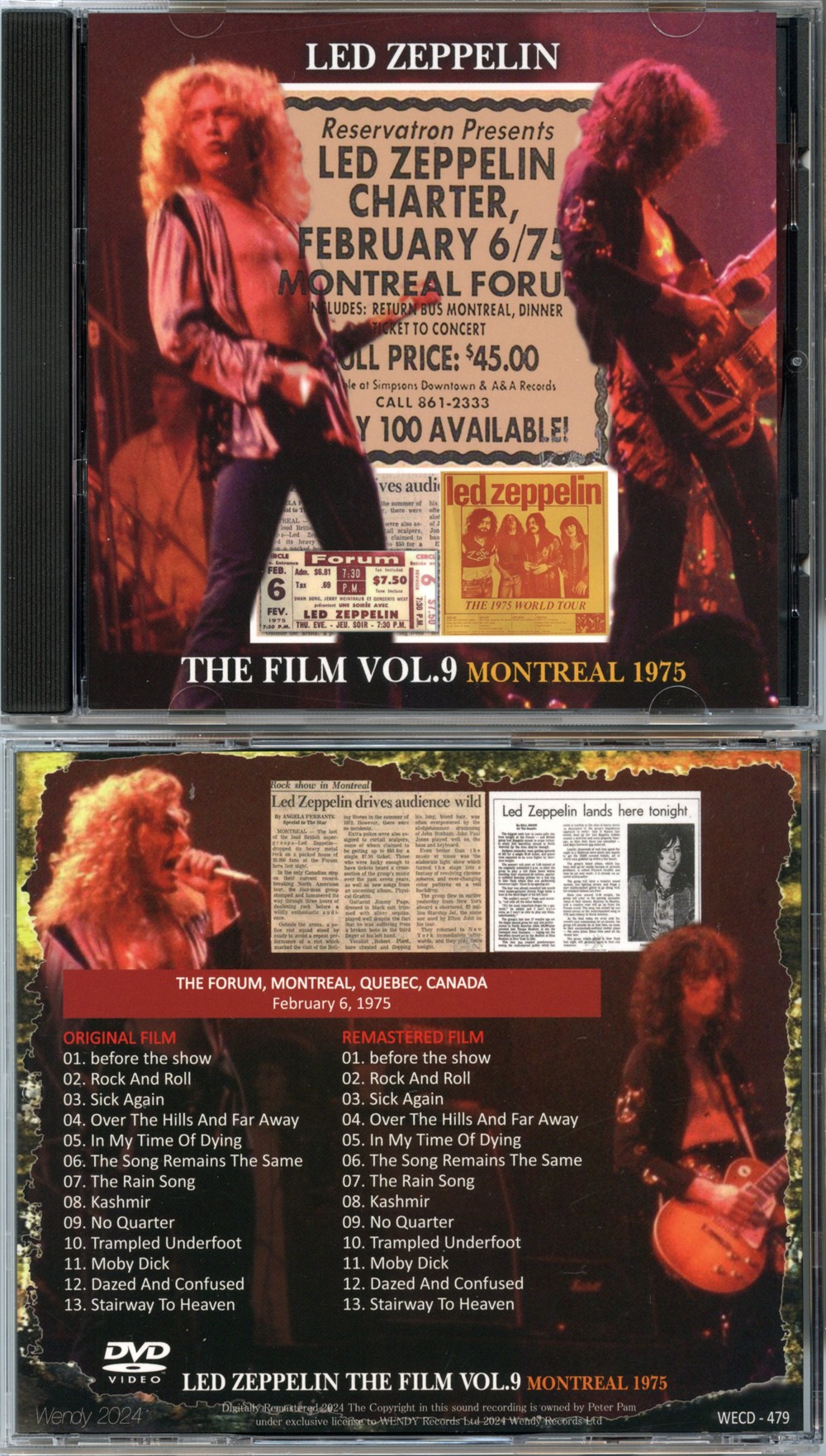 Led Zeppelin - The Film Vol. 9 Montreal 1975 ( 1 DVD ) ( 2024 WENDY ) ( The Forum, Montreal, Quebec, February 6th, 1975 )