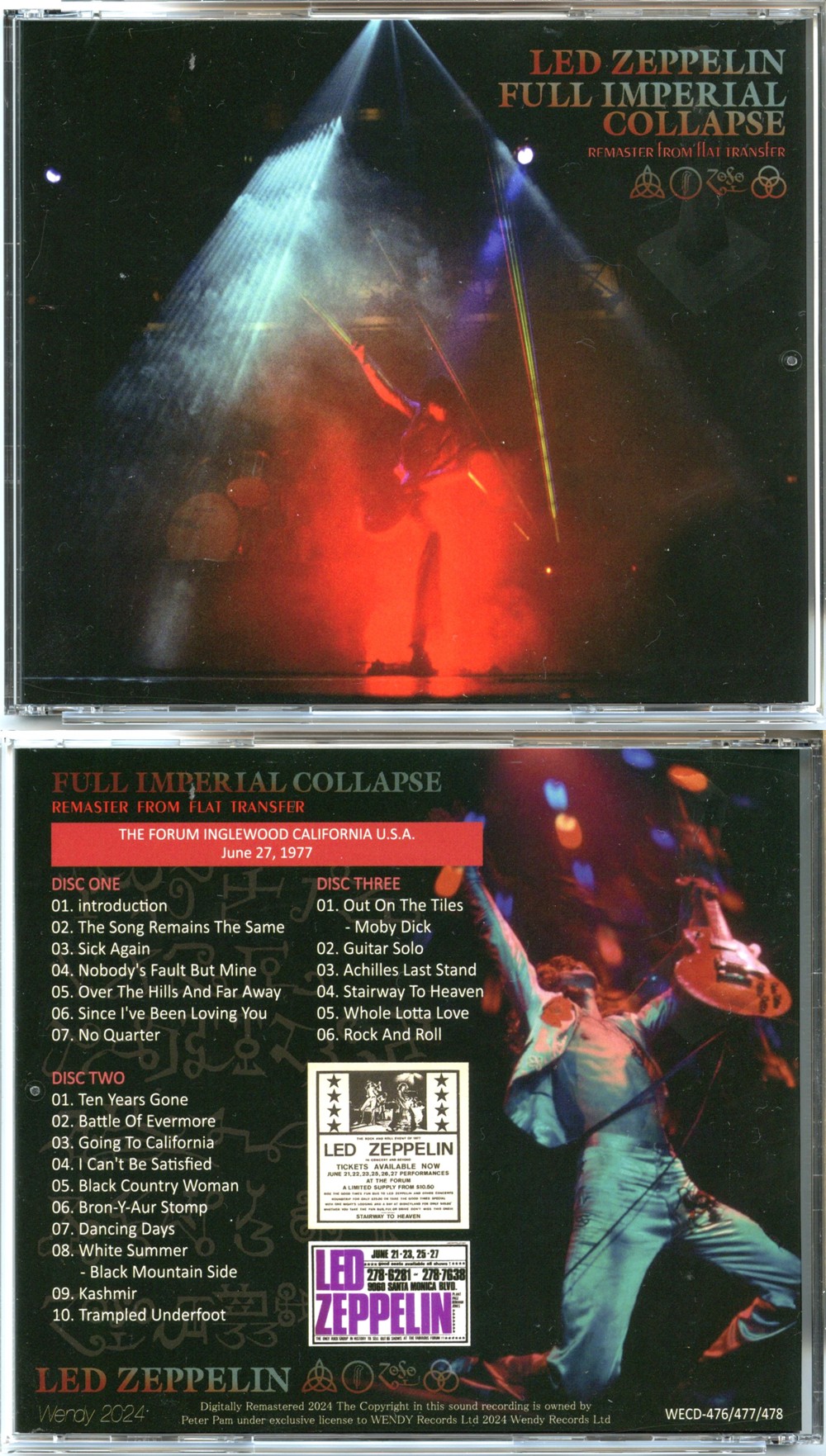 Led Zeppelin - Full Imperial Collapse Remaster From Flat Transfer ( 3 CD SET ) ( 2024 WENDY ) ( The Forum, Inglewood, Los Angeles, CA, USA, June 27th, 1977 )