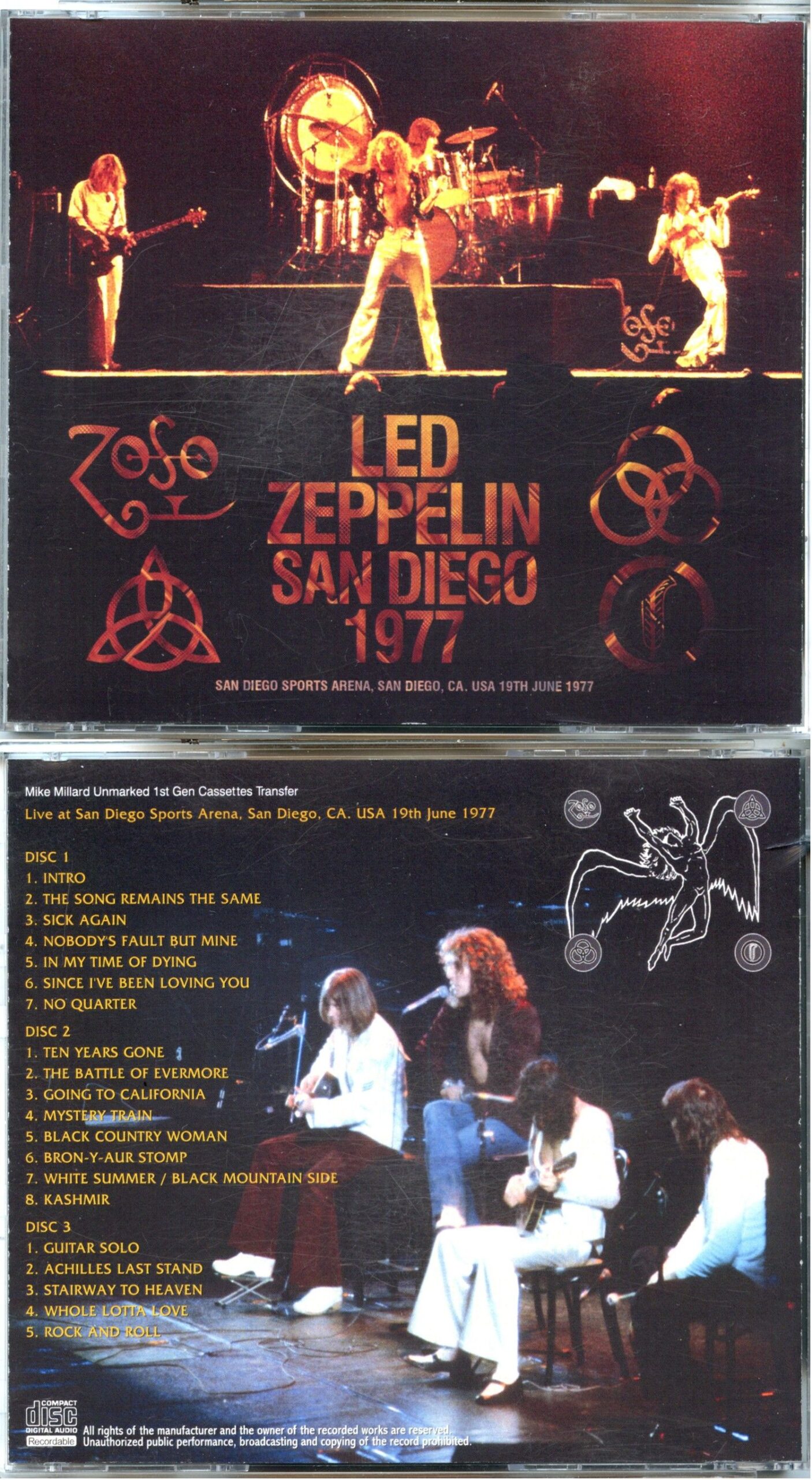 LED ZEPPELIN - San Diego 1977 ( 3 CD SET ) ( Mike Milliard Unmarked 1st Generation Cassette Transfer, June 19th, 1977 )