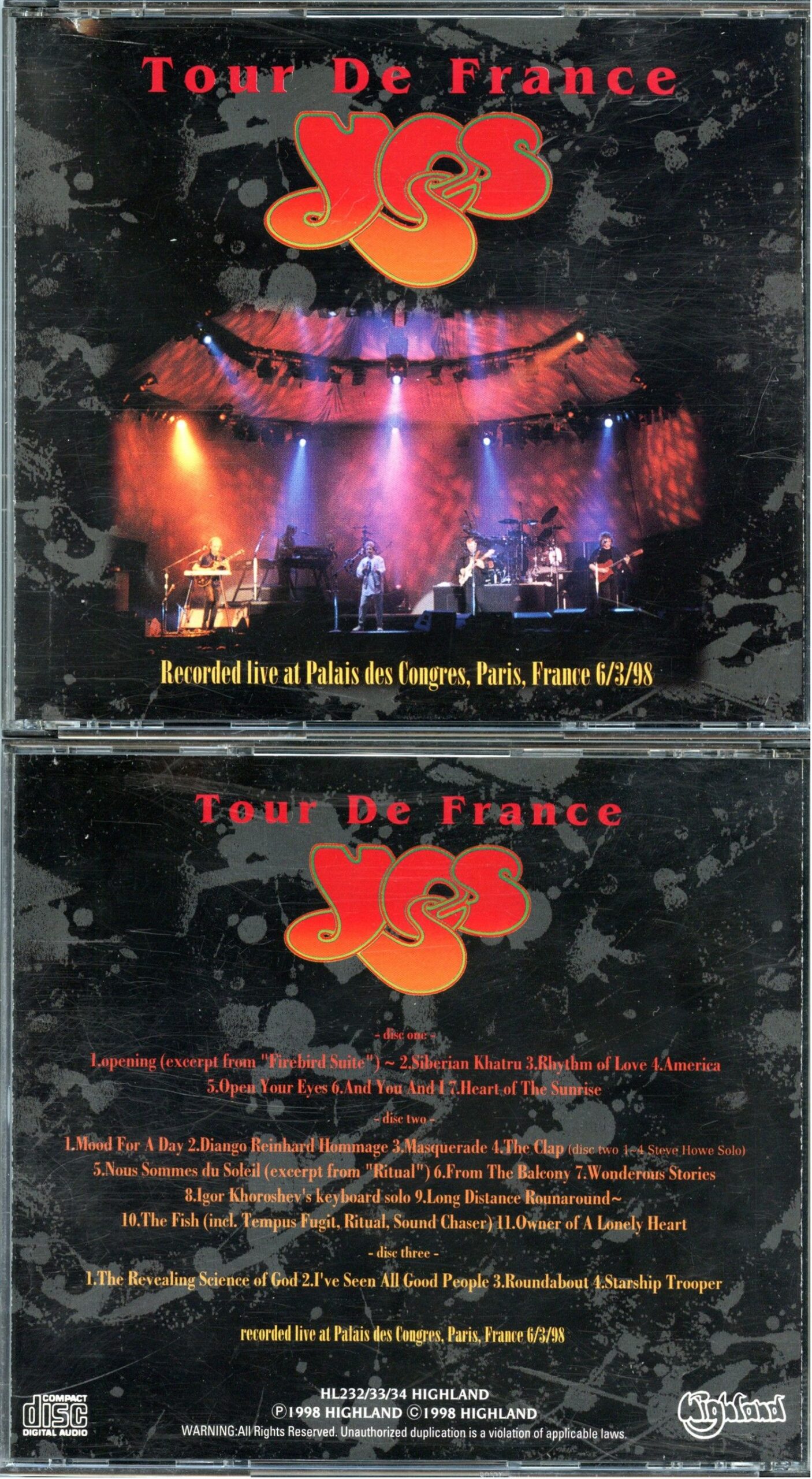 YES - Tour de France -  ( 3 CD SET ) ( Highland ) ( Palais Des Congres, Paris, France, March 6th, 1998 )