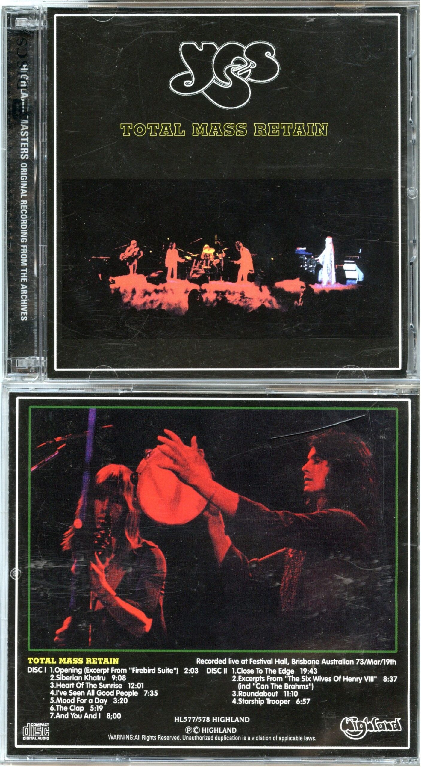 YES - Total Mass Retain ( 2 CD SET ) ( Highland ) ( Festival Hall, Brisbane, Australia, March 19th, 1973 )