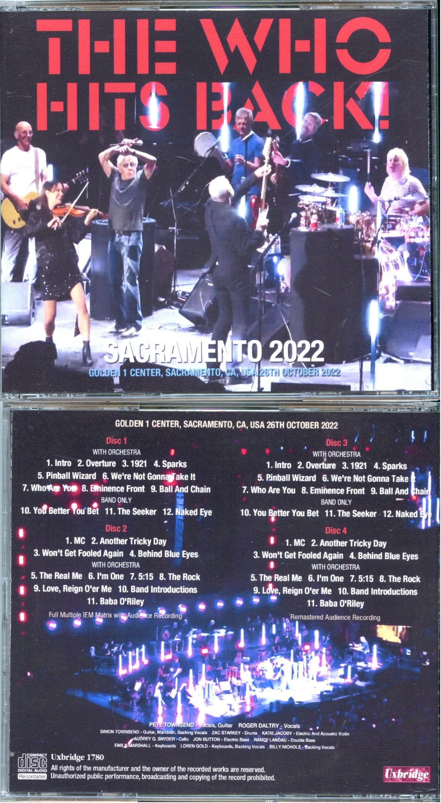 THE WHO - Sacramento 2022 ( 4 CD SET ) ( UXBRIDGE ) ( Golden 1 Centre, Sacramento, CA, USA, October 26th, 2022 )