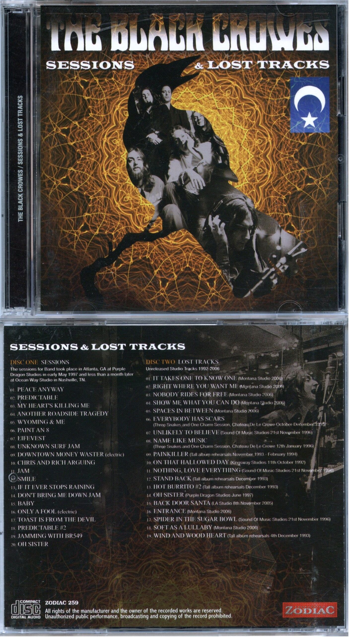 THE BLACK CROWES - Sessions and Lost Tracks ( 2 CD SET ) ( ZODIAC ) ( Sessions at Dragon Studios, Atlanta 1997 plus Unreleased Studio Tracks 1992 - 2006 )