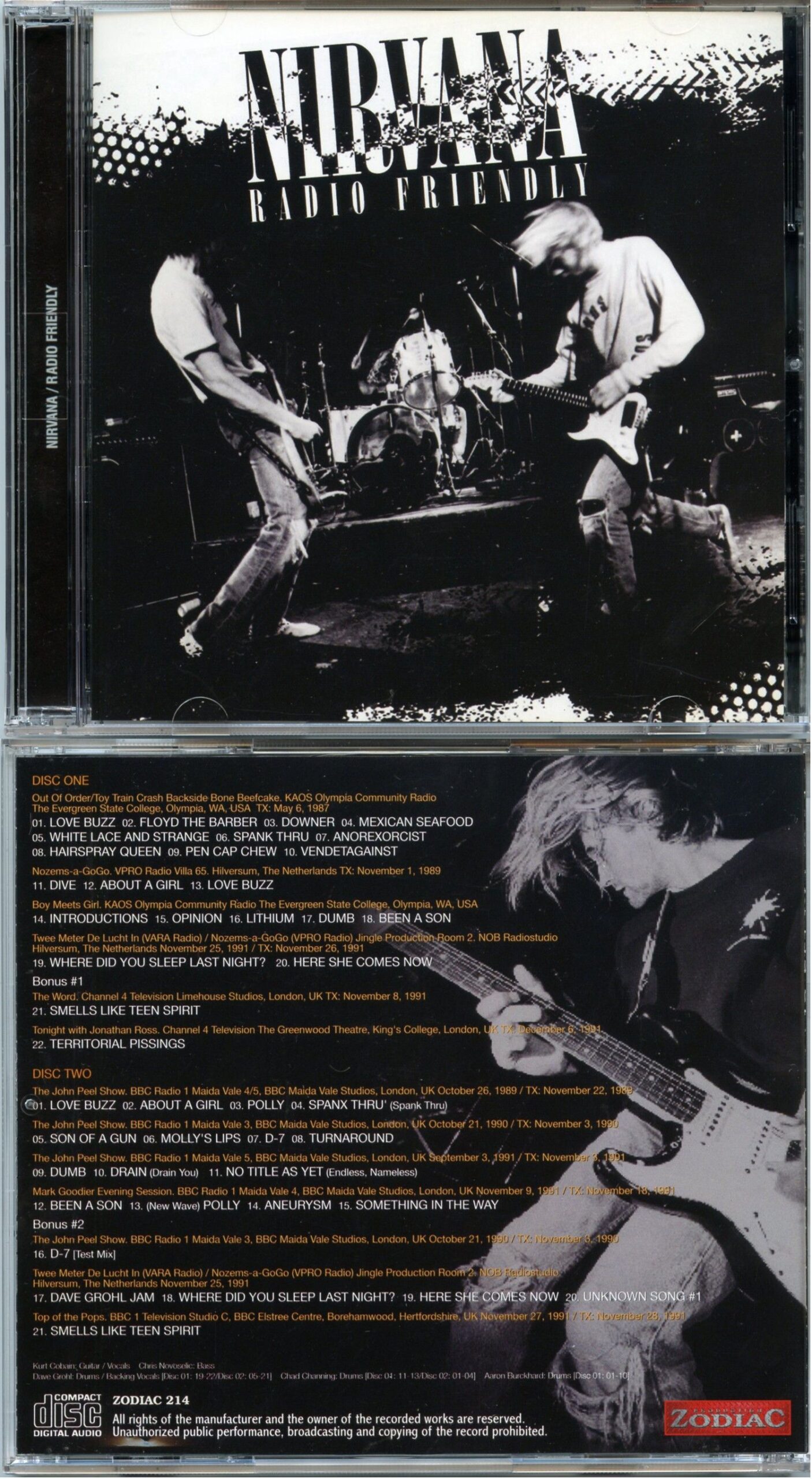 NIRVANA - Radio Fiendly ( 2 CD SET )  ( ZODIAC ) ( Over 40 Radio And TV Tracks from 1987 to 1992 )