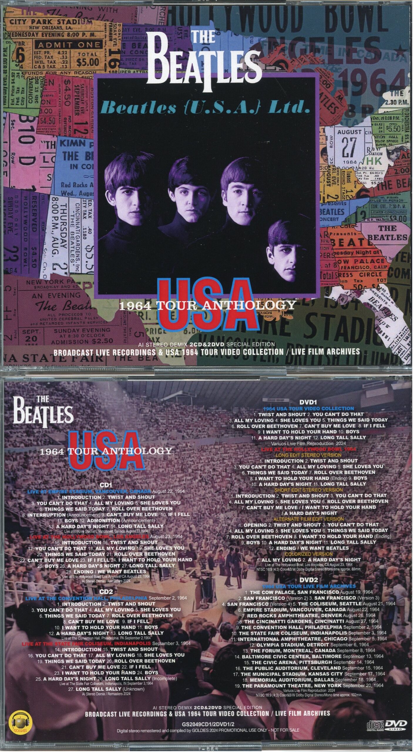 THE BEATLES - USA 1964 Tour Anthology ( 2 CD - 2 DVD SET ) ( GOLDIES ) ( Vancouver, Philadelphia, Indianapolis plus Tour Live Film Archives )
