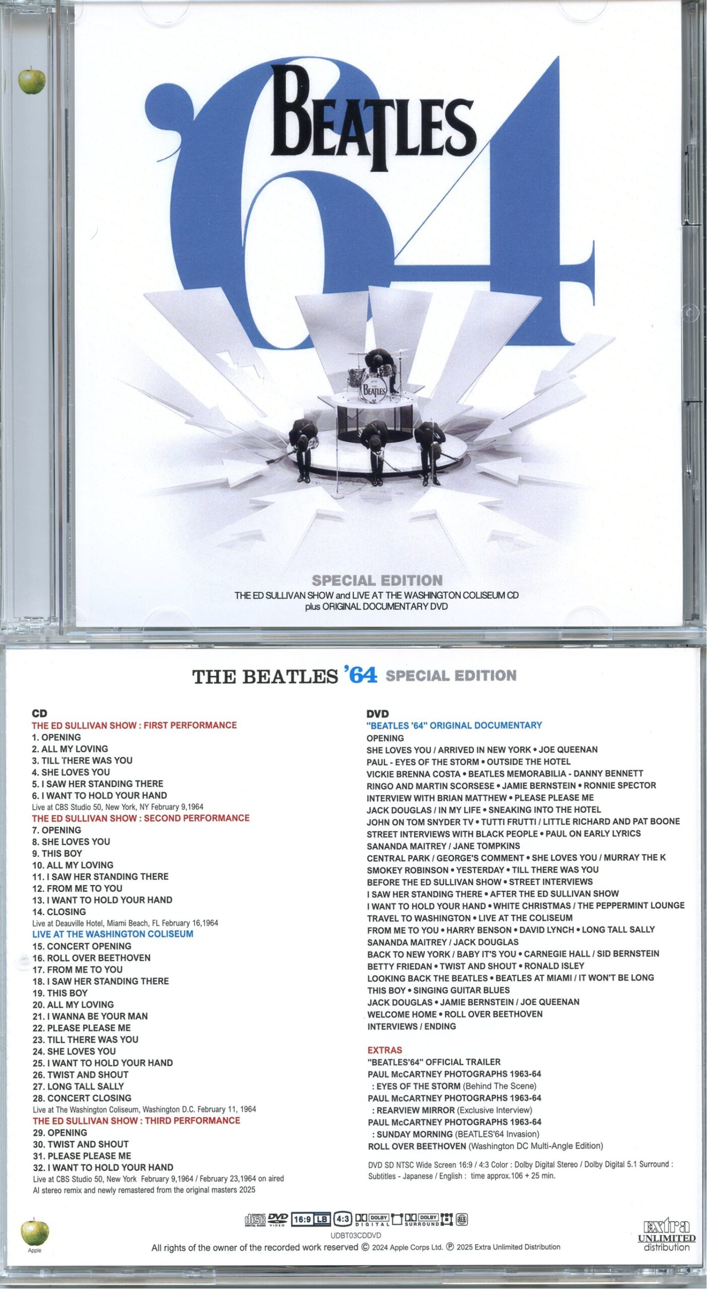 THE BEATLES - 64 Special Edition ( 1 CD - 1 DVD ) ( Extra Unlimited Distribution ) ( Ed Sullivan Show And Live At The Washington Coliseum CD plus Original Documentary DVD )