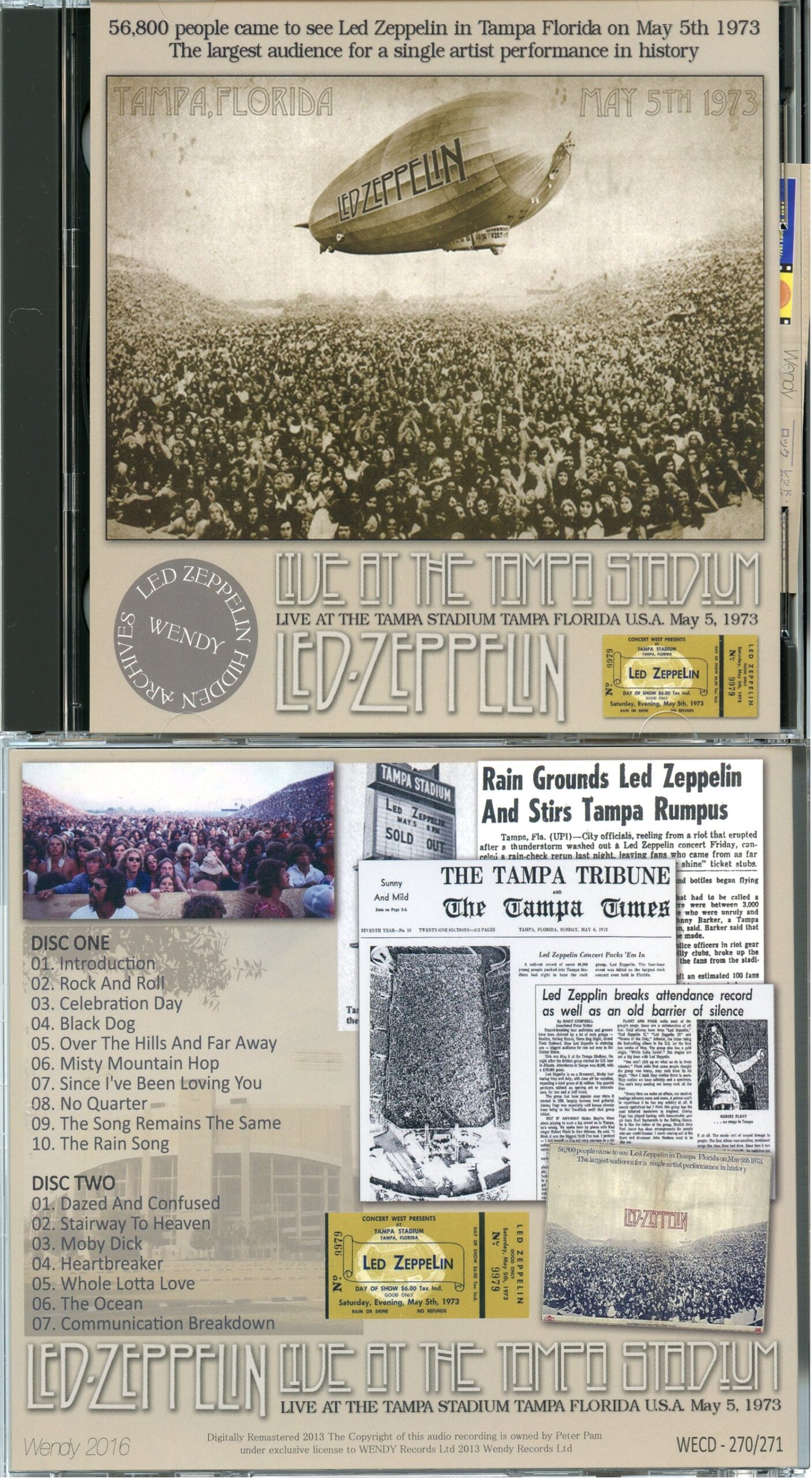 LED ZEPPELIN - Live At The Tampa Stadium 1973 ( 2 CD ) ( WENDY ) ( Tampa Stadium, Tampa, FL, May 5th, 1973 )