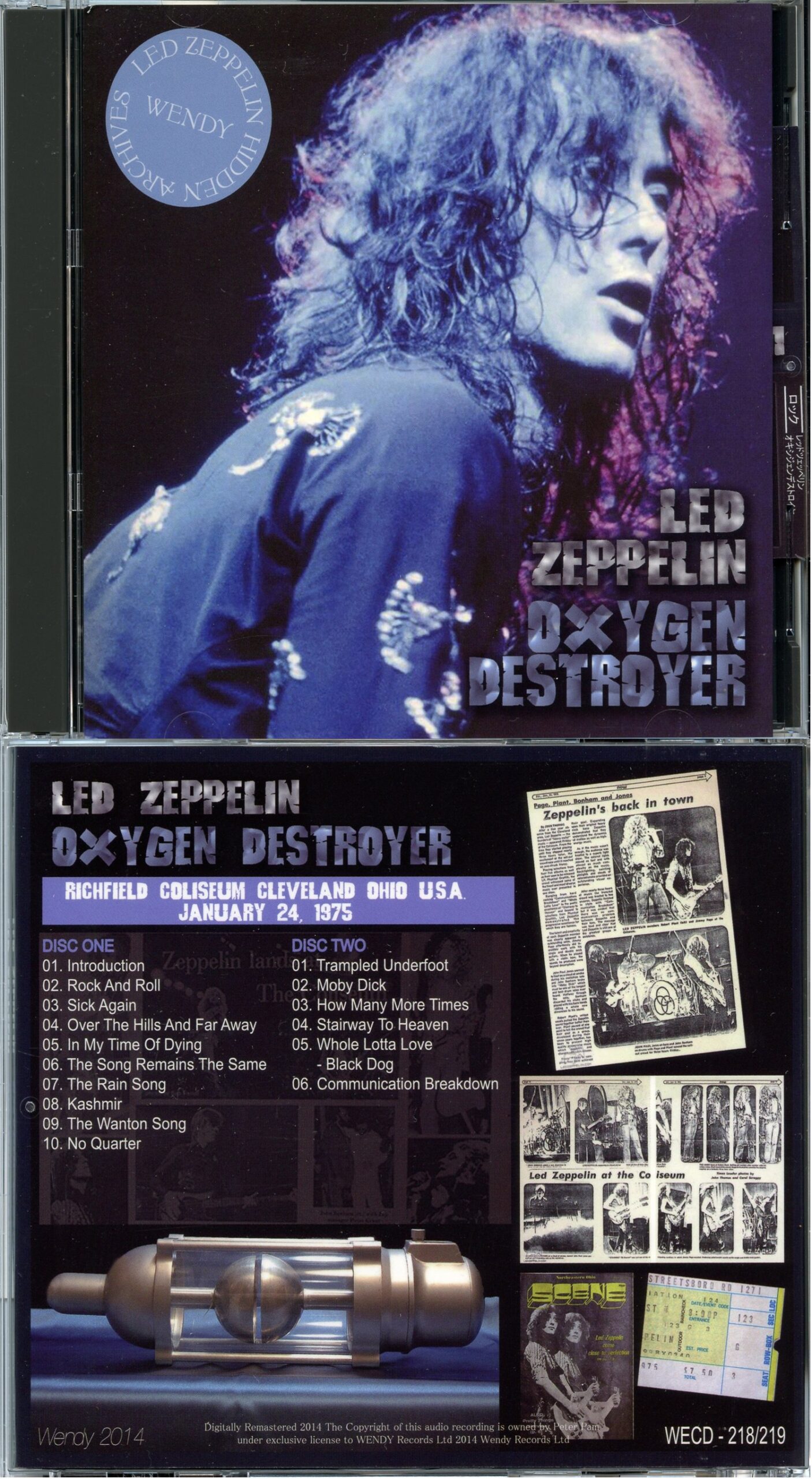 LED ZEPPELIN - Oxygen Destroyer ( 2 CD ) ( WENDY ) ( Richfield Coliseum, Cleveland, Ohio, USA, January 24th, 1975 )