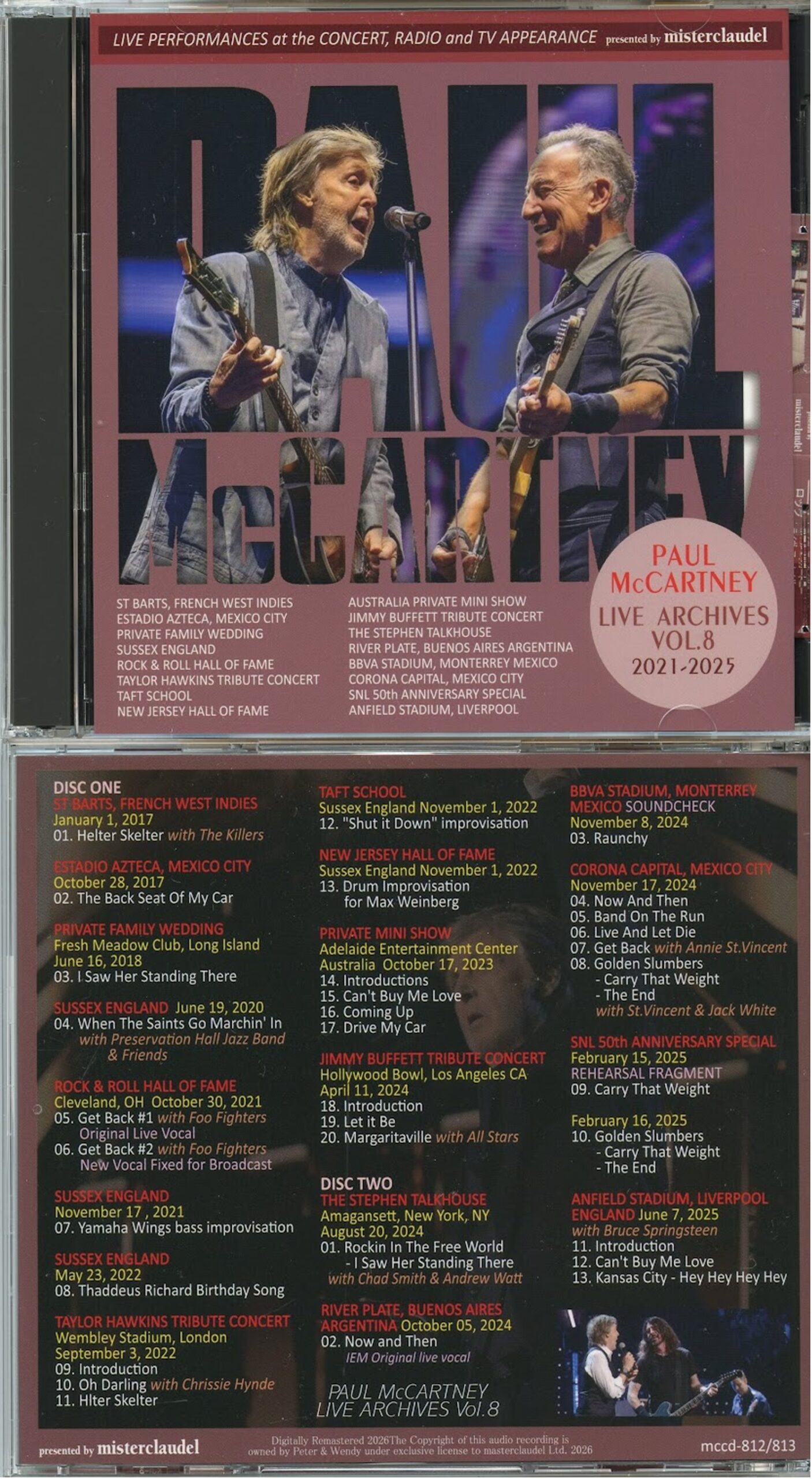 PAUL McCARTNEY - Live Archives Vol. 8 ( 2 CD SET )( 2026 MISTERCLAUDEL ) ( Live Performances, Concert, Radio & TV Appearances 2021-2025 )