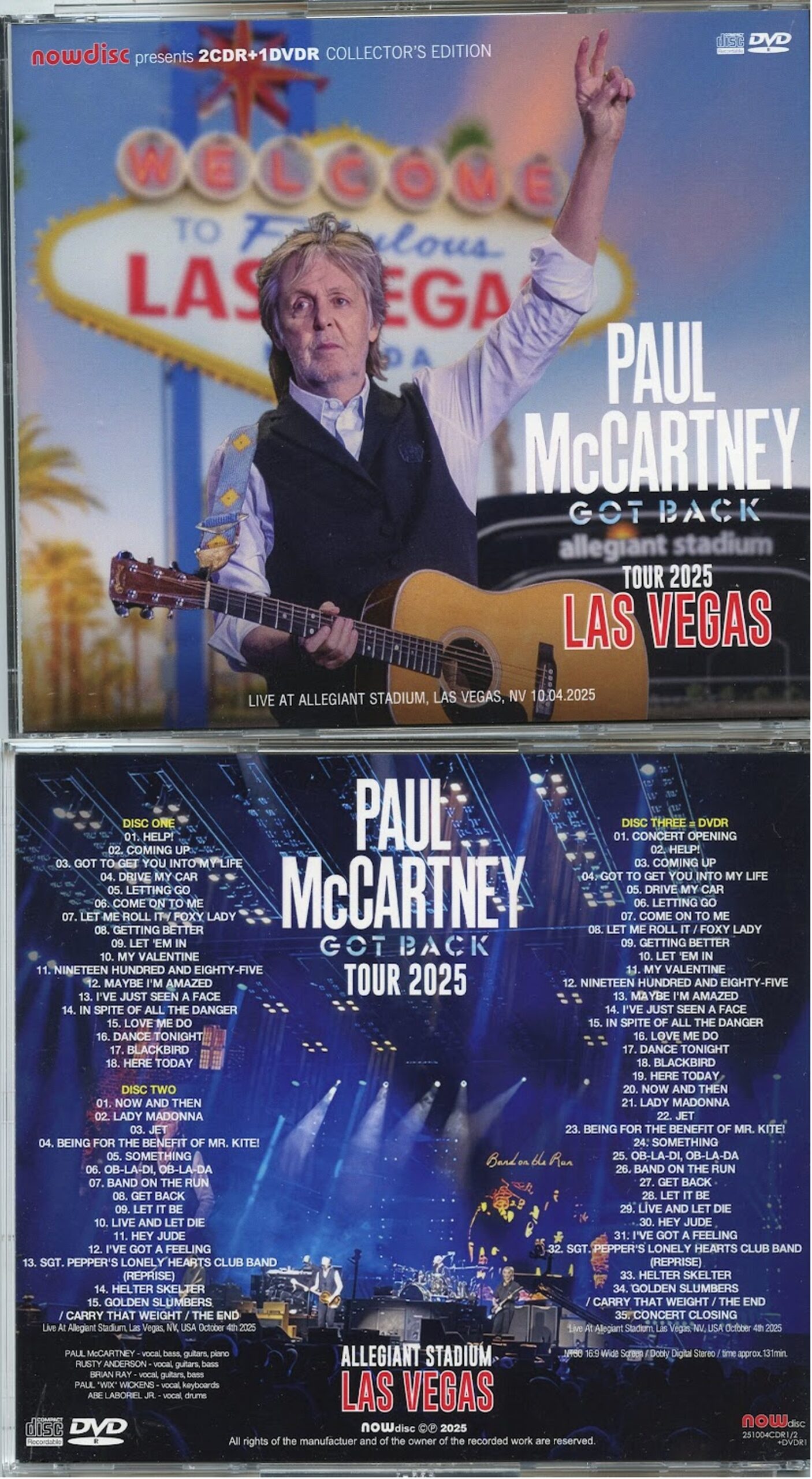 PAUL McCARTNEY - GOT BACK TOUR 2025 Allegiant Stadium Las Vegas ( 2 CD - 1 DVD ) ( NOW DISC ) ( Allegiant Stadium, Las Vegas, NV, USA, October 4th, 2025 )