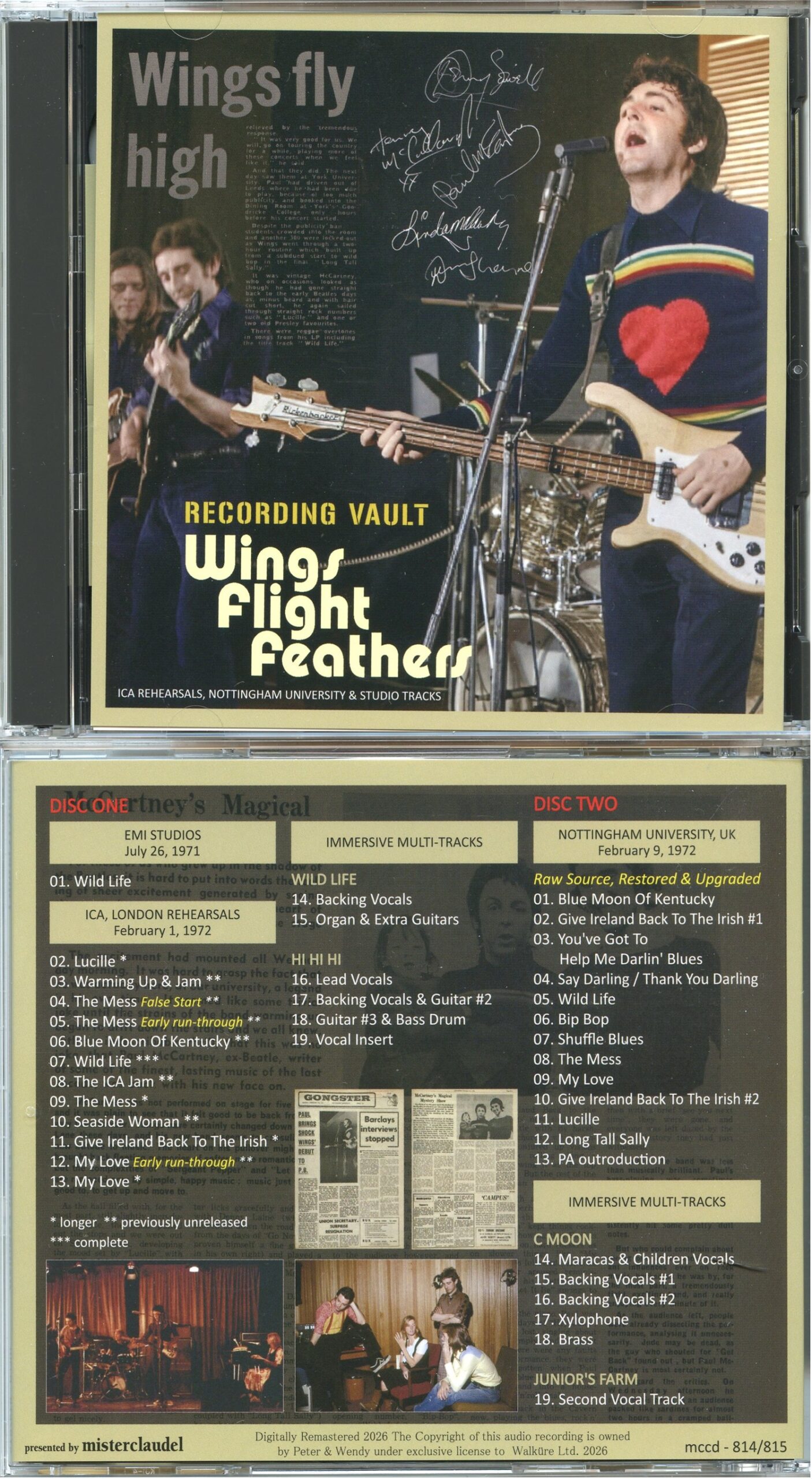 PAUL McCARTNEY - Recording Vault Wings Flight Feathers ( 2 CD SET ) ( Misterclaudel ) ( Emi Studios 1971, ICA London Rehearsals Feb 1st 1972, Nottingham 1972, plus Immersive Multi tracks )