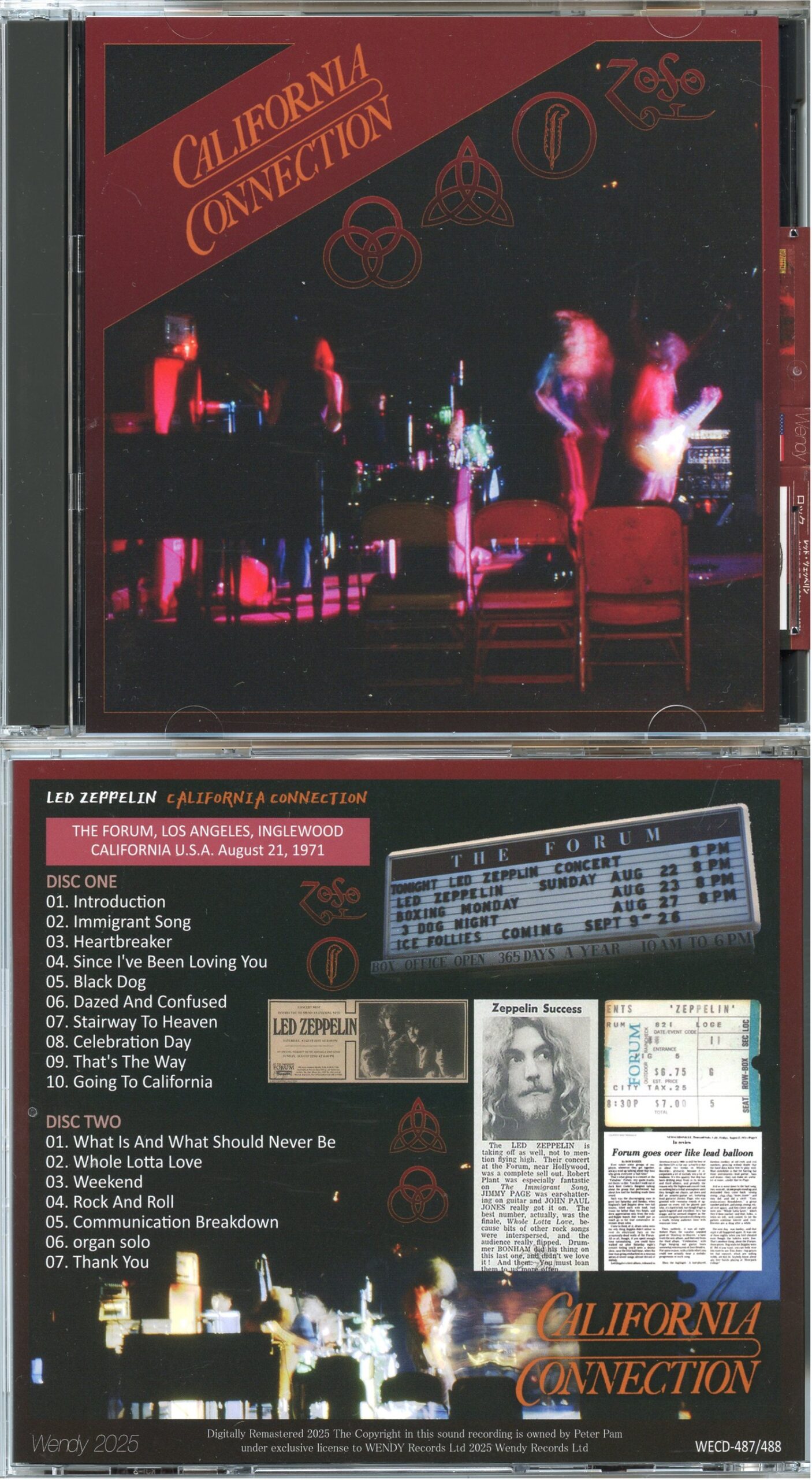 LED ZEPPELIN - California Connection ( 2 CD SET ) ( 2026 WENDY ) ( The Forum, Los Angeles Inglewood, CA, USA, August 21st, 1971 )