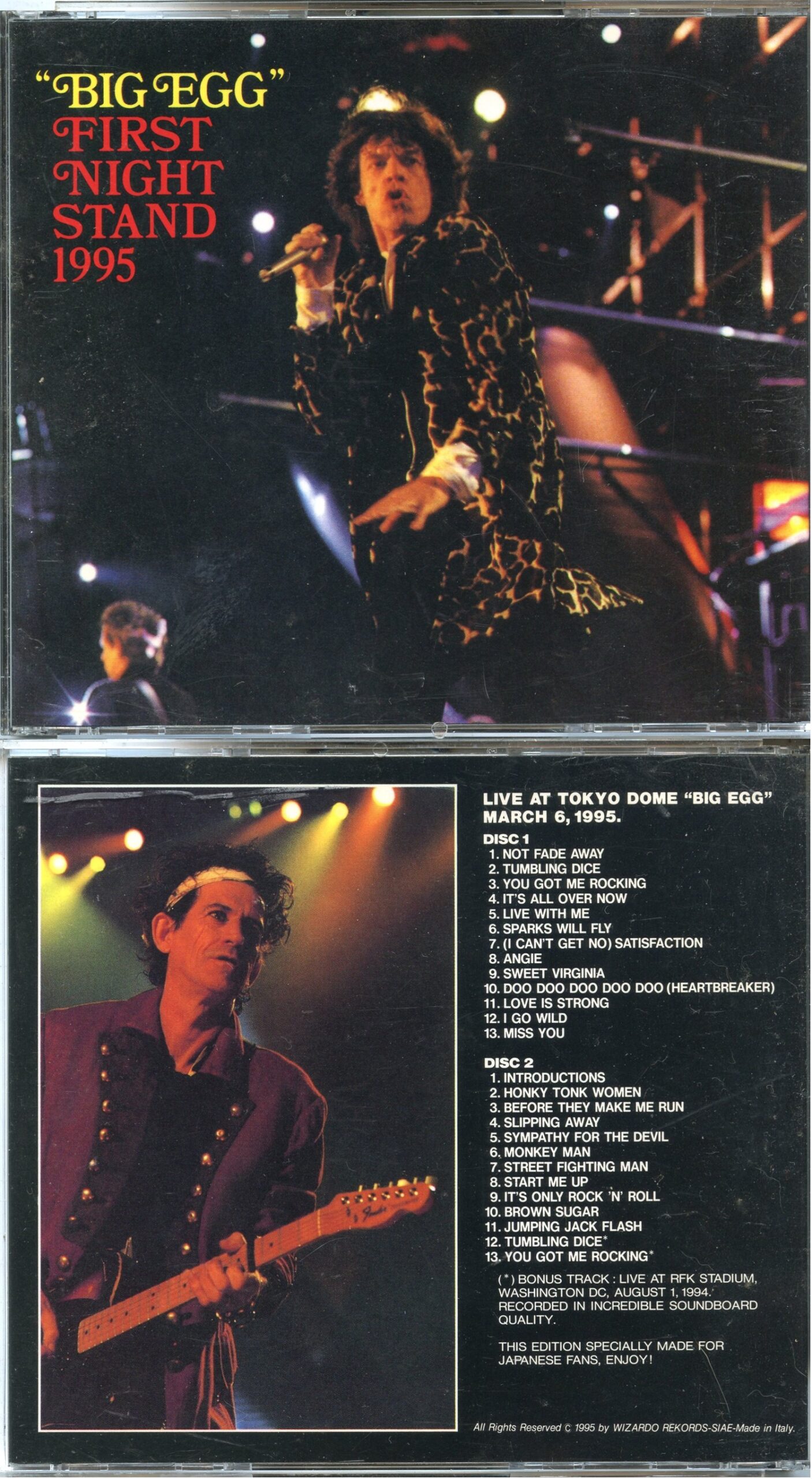 THE ROLLING STONES - Big Egg First Night Stand 1995 ( 2 CD SET ) ( Wizardo ) ( Tokyo Dome, Tokyo, Japan, March 6th, 1995 plus bonustrack )
