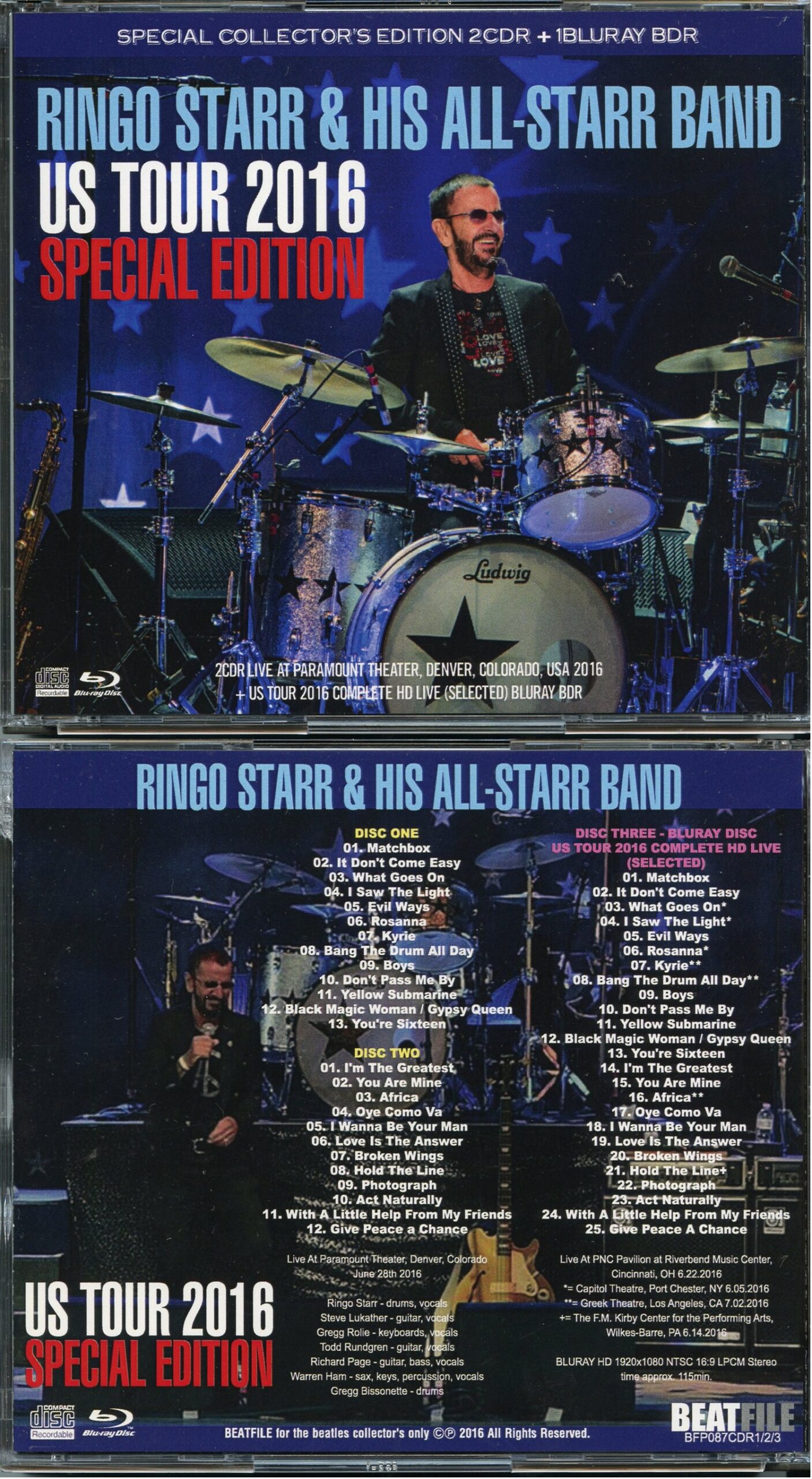 Ringo Starr And His All Starr Band - US TOUR 2016 Special Edition ( BEATFILE ) ( 2 CD - 1 BlueRay DVD ) ( Denver, June 28th, 2016 plus Cincinnati, June 22nd, 2016 )