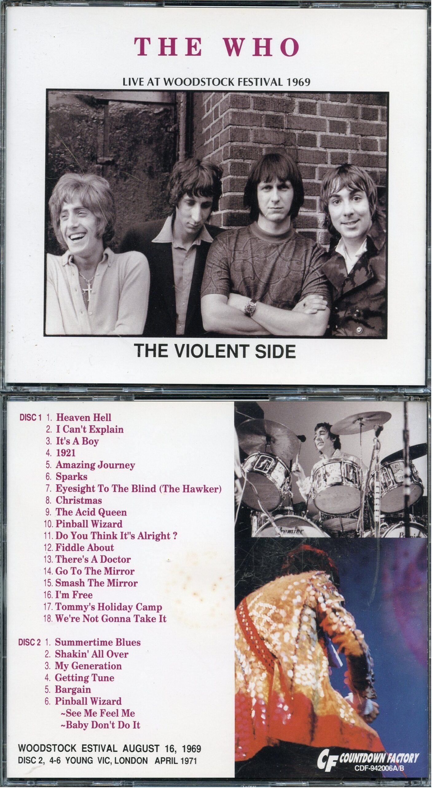 THE WHO - Live At Woodstock Festival 1969 ( 2 CD ) ( Countdown Factory ) ( Woodstock Festival, August 16th, 1969 plus Bonustracks at Young Vic London, April 1971 )