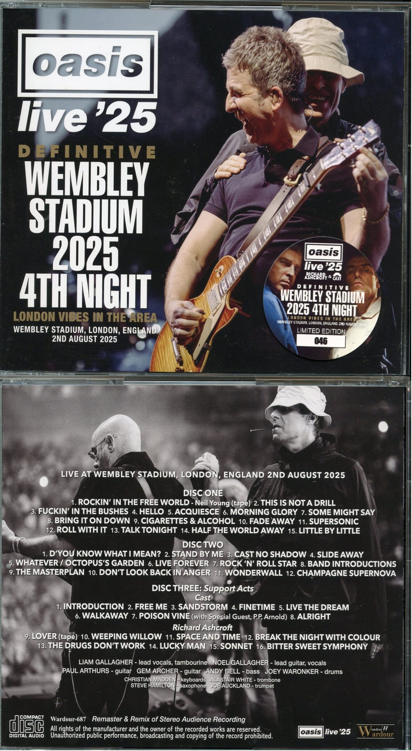 OASIS - Wembley Stadium 2025 4th Night ( 3 CD Set ) ( Wardour ) ( Wembley Stadium, London, UK, August 2nd, 2025 )